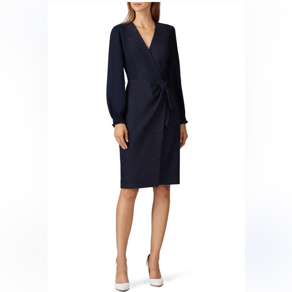 $475 Rebecca Taylor Navy Cross Hatch Wrap Dress women sizes 6, 10 - Picture 1 of 8